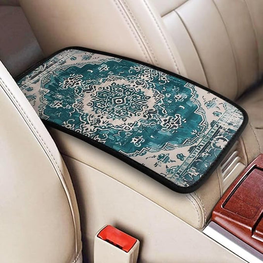 Car Center Console Cushion Pad Aztec Turquoise Universal Armrest Seat Box Cover Protector Southwest Navajo Comfortable Native American Boho Car Accessories for Most Cars, Vehicles, SUVs