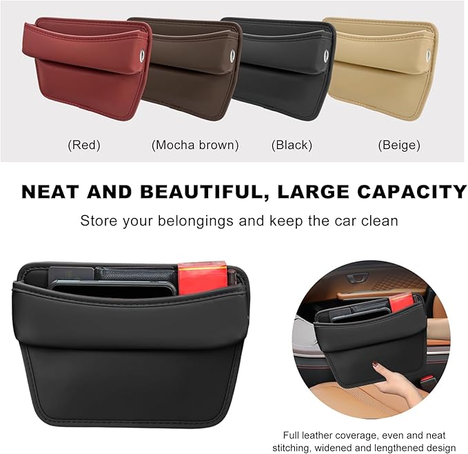 DXNQ Large Capacity Car Seat Gap Filler Organizer, Leather Car Front Seat Slot Storage Box Keeps Car Tidy, Portable Car Seat Gap Filler with 2 Charge Holes for Phones Glasses Keys Cards (Black)