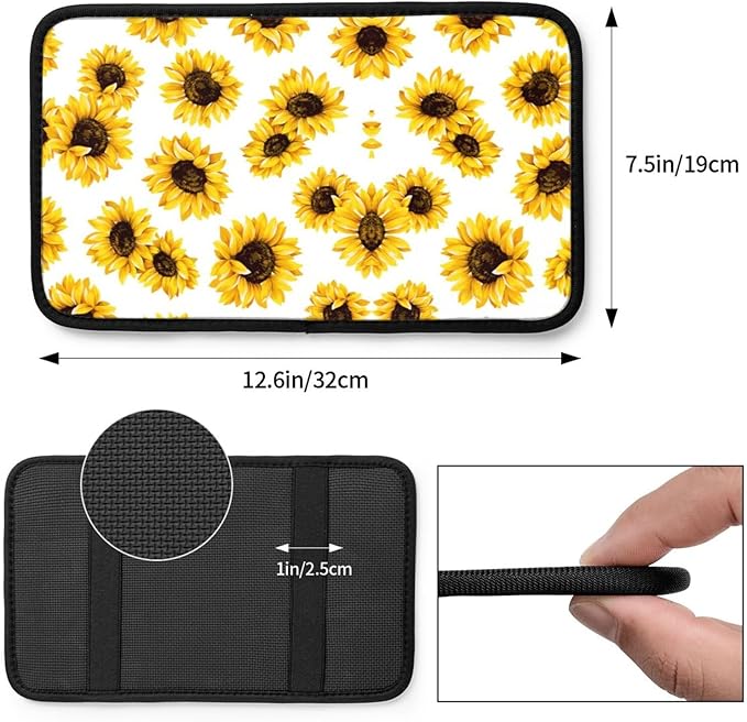 Car Armrest Cover Auto Center Console Pad Arm Rest Cushion Soft Car Accessories Universal for Most Vehicle (Floral Sunflower Pattern Design)