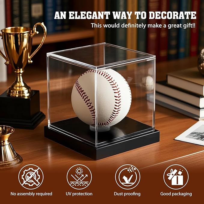 Baseball Display Case, Clear Acrylic Cube Baseball Case, UV Protected Baseball Holder Display Case, Baseball Stand Box for Signed Balls Memorabilia, 1 Pack