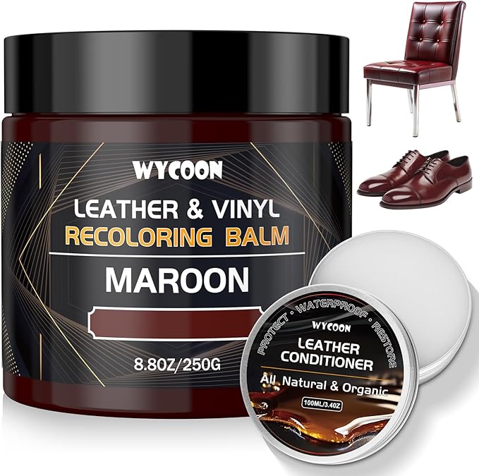 Leather Recoloring Balm with 100ml Mink Oil Conditioner | Maroon Repair Kit, Dye & Color Restorer for Furniture, Sofa, Car Seats, Bags | Restore Faded & Scratched Surfaces
