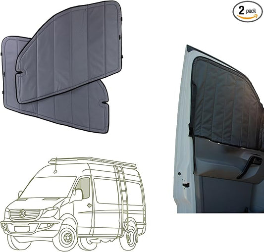 VanEssential Insulated Magnetic Blackout Front Door Window Covers (Pair) Designed for Mercedes-Benz VS30 (Van Years 2019 to Current) - Charcoal Gray