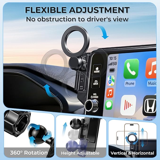 Car Phone Holder for Honda Accord 10th Gen 2022 2021 2020 2019 2018 (Only for 8-Inch Screen) 360° Rotation Magnetic Cell Phone Mount, Compatible with Magsafe, Does Not Affect Air Vent