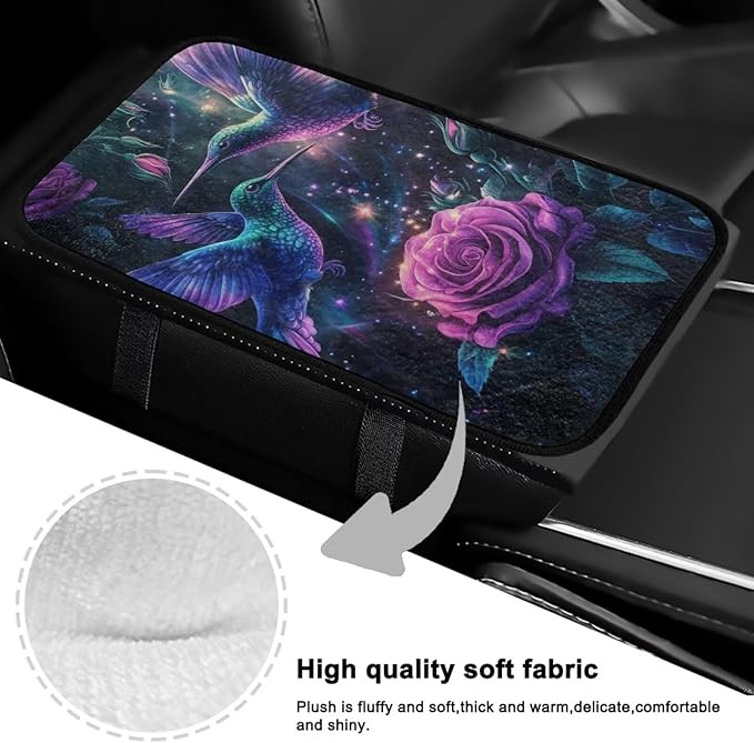 Rose Hummingbird Armrest Cover Non-Slip Soft Car Arm Rest Cushion Pad Flannel Anti-Slip Car Arm Rest Cushion for Arm Support for Cars Truck Van SUV Seat Protector