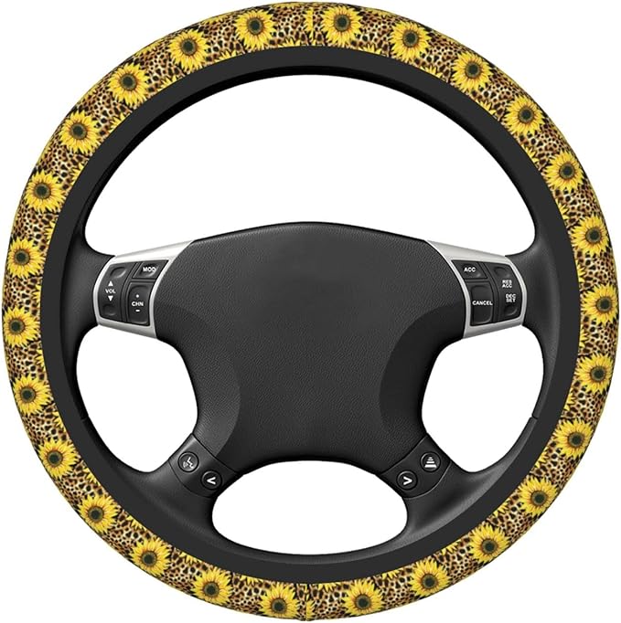 Sunflower Leopard Print Auto Car Steering Wheel Cover Universal 15 Inch Neoprene Interior Decor Protection Accessories