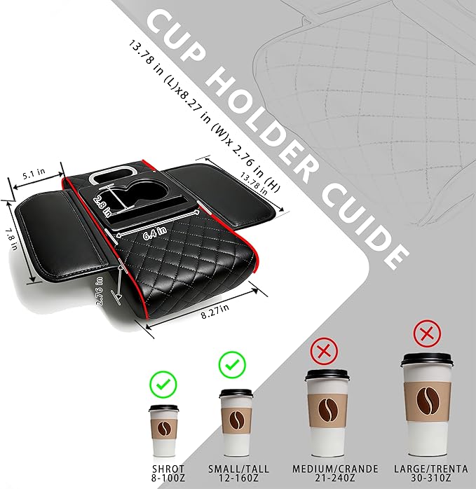Car Armrest Cushion, Car Center Console Cover, Leather Armrest Cover for Car, Universal Middle Console Cushion with Storage Box, Cup Holder, Phone Slot, Waterproof Interior Accessories (black-red)