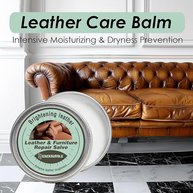 Furniture Salve for Leather & Wood with Boar Bristle Brush, All-in-One Leather Conditioner, Wood Polish & Multi-Surface Restorer for Furniture, Upholstery & Car Vinyl (1)