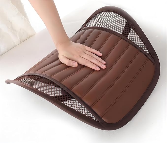 Premium Car Interior Back Support - Versatile Lumbar Cushion for Driver Seat with Breathable Fabric and Adjustable Strap. (2, Brown)