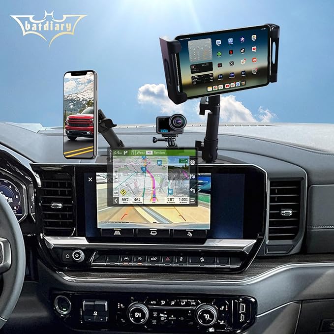 2024 2025 Silverado 1500 Magnetic Phone Mount Compatible with 2022 2023 2024 2025 Chevy Silverado GMC Sierra Accessories Metal Cell Phone Holder Dash Platform Mount(No-Drill Installation)