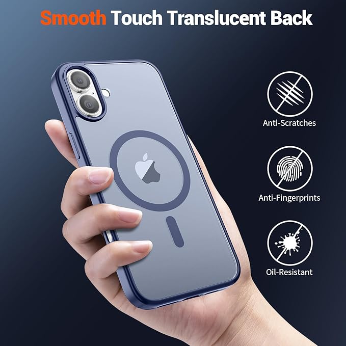 SUPFINE Magnetic for iPhone 16 Plus Case (Compatible with MagSafe) (Military Grade Drop Protection) Slim Translucent Matte Shockproof with Anti-Fingerprint Phone Case,Lavender Gray