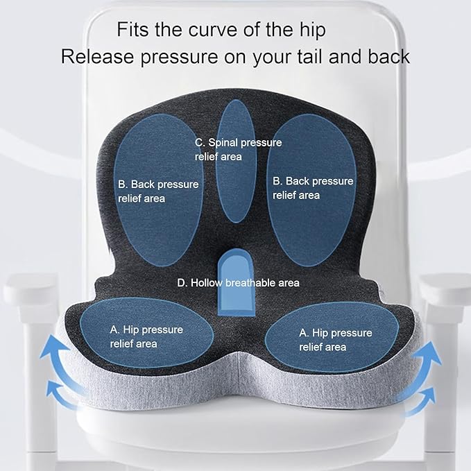 Car Seat Cushion for Long Driving, Ergonomic Memory Foam Seat Cushion, Car Seat Cushion for Back Pain and Lumbar Support Non Slip and Easy Clean for Driving Gaming Chair and Travel A Black Gray