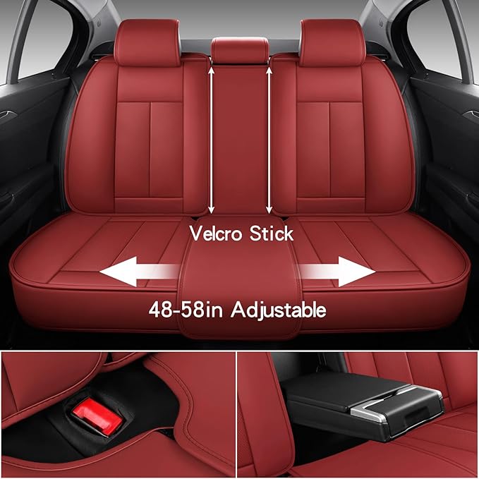 Leather Car Seat Covers,Car Seat Covers Full Set,Automotive Seat Covers 6 Seats,Fit for Most Cars SUV and Most Sedans Red