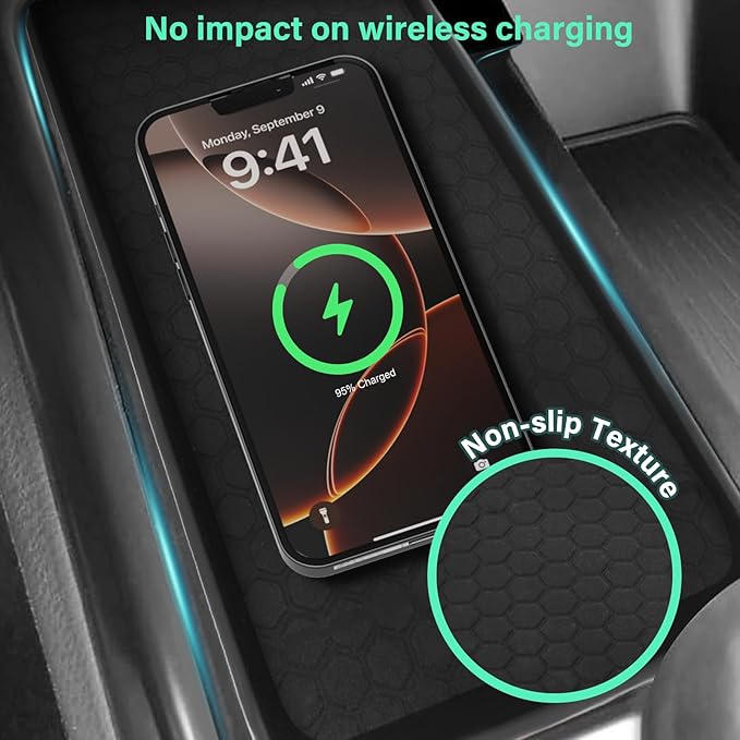 Center Console Wireless Charging Mat Compatible with Toyota Camry 2025 2026, Anti-Slip Waterproof Wireless Charging Protective Pad Car Interior Accessories Black