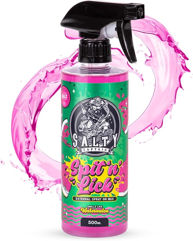 Salty Captain Spit & Lick Spray Wax Cleaner - (Juicy Watermelon Scent) Hydrophobic Automotive Car & Marine Boat Wax Polish | UV & Salt Protectant Marine Wax Sprayer for the Best Showroom Finish