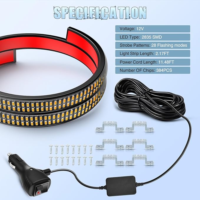 Nilight 2PCS 24 inch Truck Grille Strobe Lights Strip 384 LED Emergency Light Amber Flexible Side Flashing Warning Caution Safety Waterproof Lighting Kit for Trucks Tow Plow Construction Vehicles