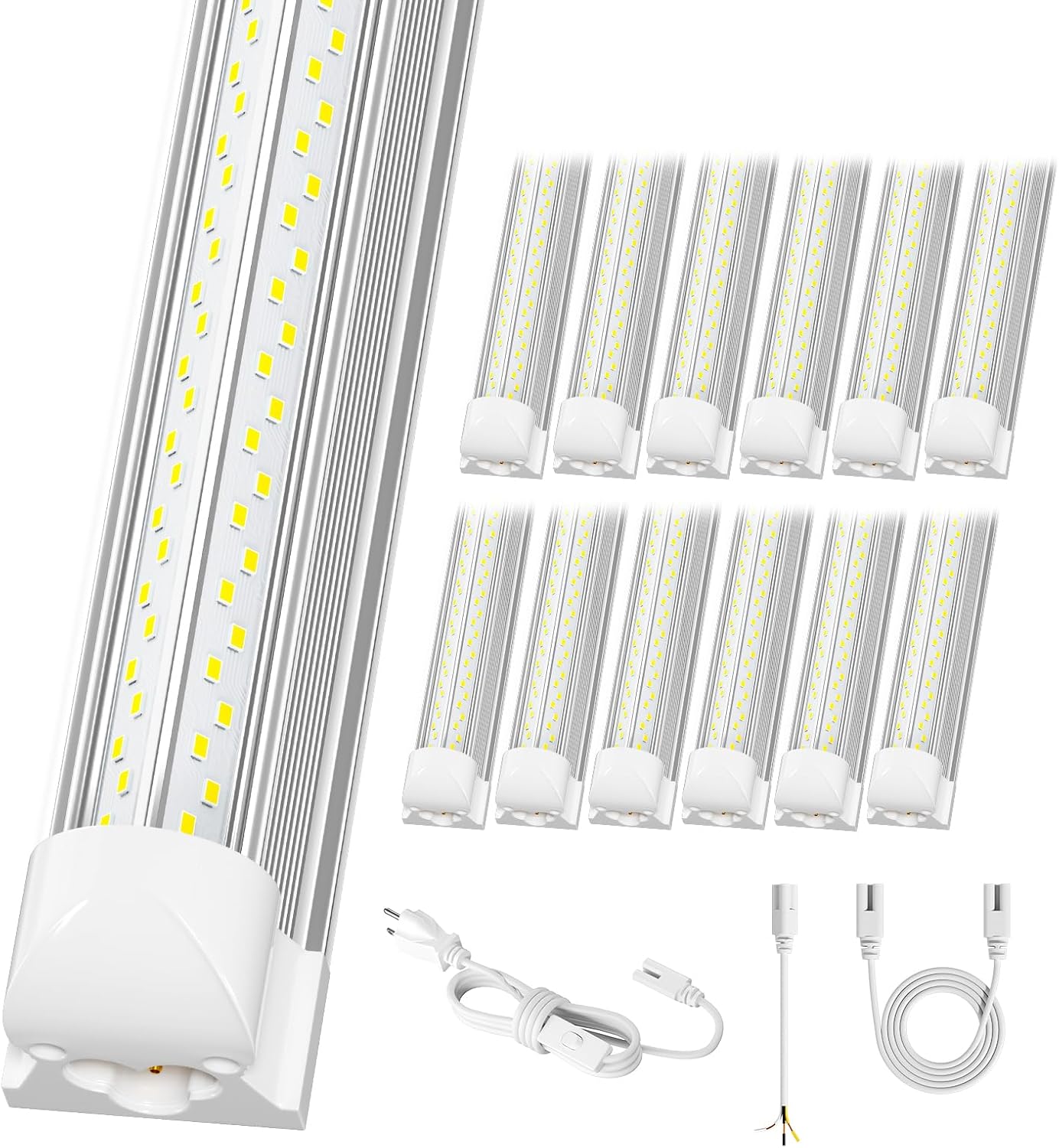 12 Pack Super Bright 100w 8ft Led Shop Light, 15000lm 5000k V Shape 8' Led Shop Lights 8ft, Linkable 96" 8 Foot Shop Lights for Garage Workshop Shop Warehouse Lighting
