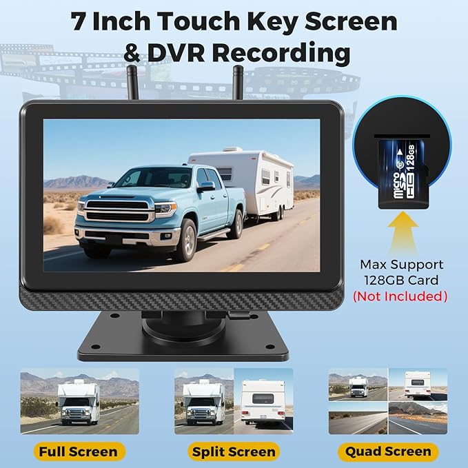 Wireless Backup Camera for Truck RV, HD IPS 7" Monitor, Digital Wireless Camera System + IP69 Waterproof IR Night Vision, 10-Min Easy Install, 1080P Rear View Camera for Car, Van, Trailer and Camper