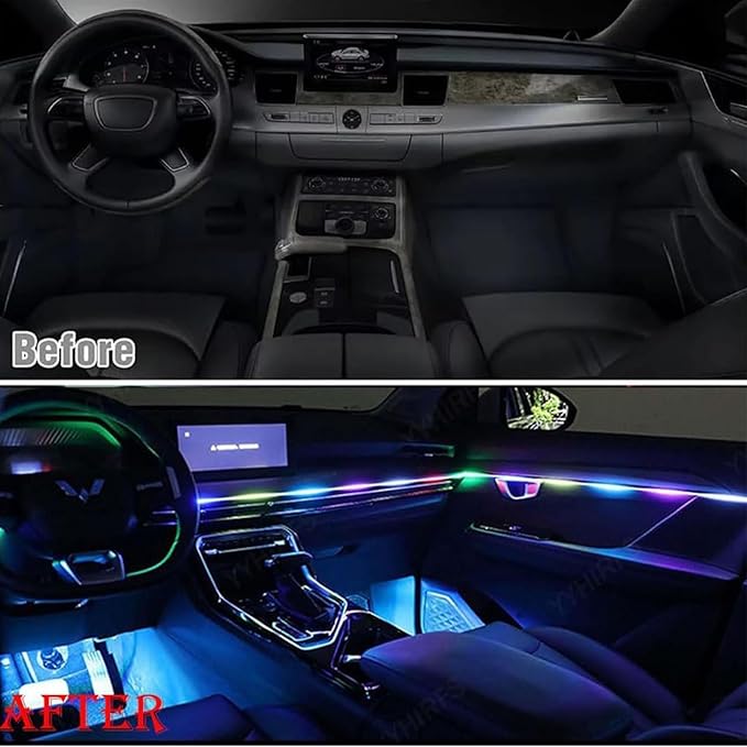 Dynamic RGB Interior Light Kit, Led Lights for Car with Dynamic Color Chasing, Adjustable Brightness for Lnterior Into A Dynamic and Colorful Space (1 Kit + 4 Faros)
