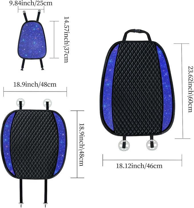 Luxury Faux Leather Car Seat Covers with Shining Rhinestone,Crystal Diamonds Auto Front Seat Cushion Covers Bling Bling Auto Interior Accessories for Women or Ladies Universal Fit Blue 2Seats