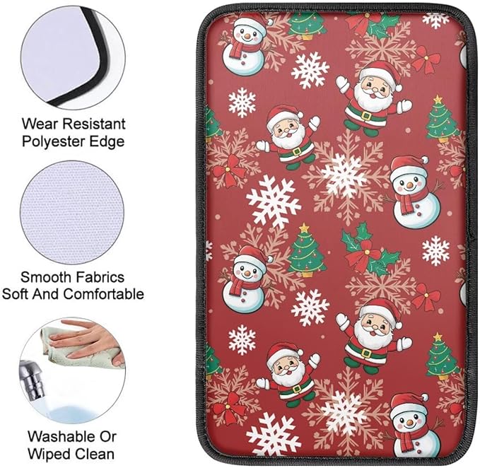 Xmas Santa Tree Car Armrest Pads Auto Armrest Box Cover Comfortable Middle Storage Organizer Pad Universal Style Car Accessories Decor