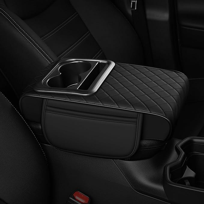 Armrest Cover for Car Fit for Jeep Wrangler - Center Console Cover with Cup Holders and 2 Storage Pockets(Black)
