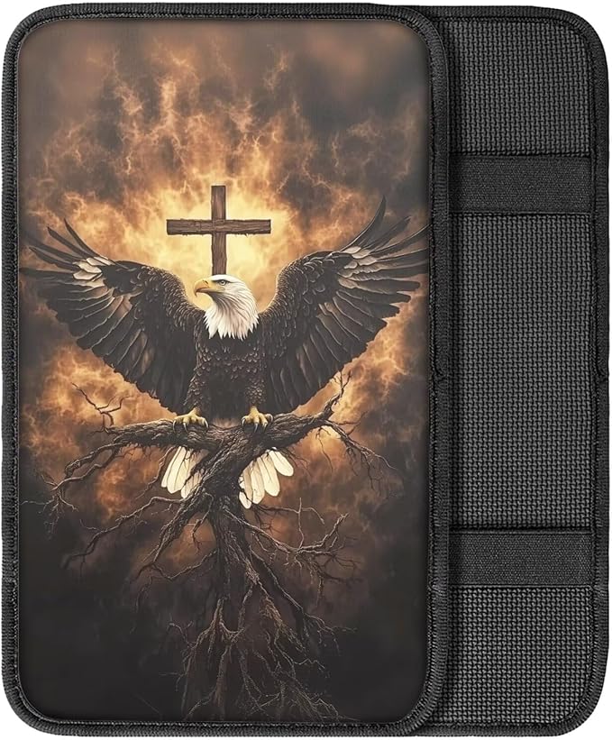 Suobstales Eagle Cross Fire Print Car Armrest Pad Soft Center Console Arm Rest Protector Cover Universal Car Interior Accessories Decoration