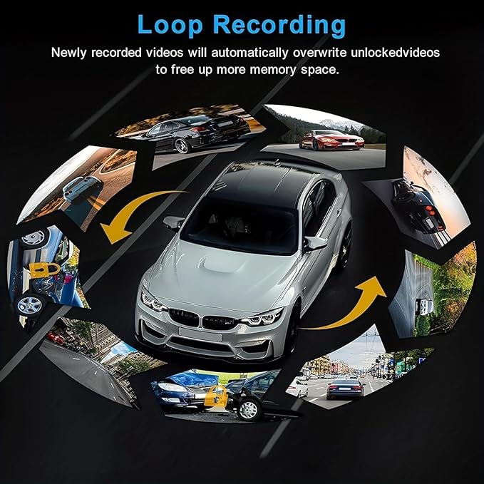 Dashcam Front and Rear Inside,Car Camera Dash Cam for Cars,Driving Recorder with IR Night Vision,Loop Recording,Wide Angle Lens,3.16 Inch IPS Screen,Parking Mode (Silver Gray)