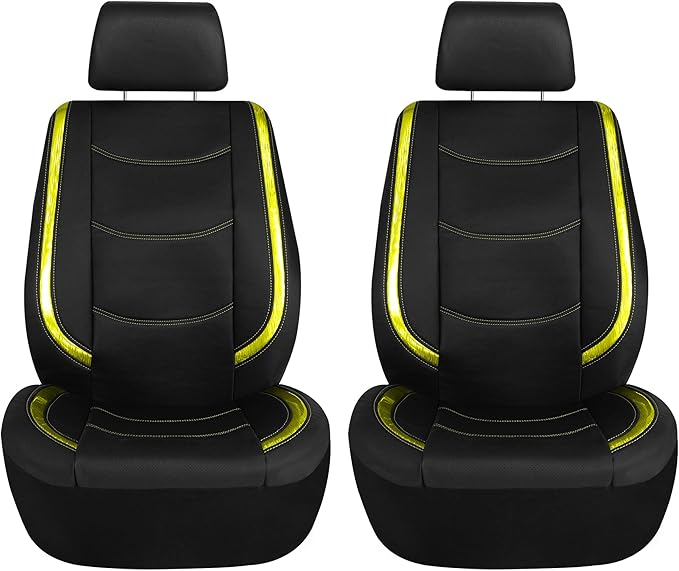 FH Group Full Set Faux Leather Car Seat Covers - Universal Fit, Low Back Front Seat Covers, Airbag Compatible, Split Bench Rear, Seat Cover for SUV, Sedan, Yellow