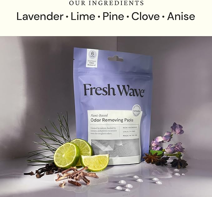 Fresh Wave Lavender Odor Eliminating & Deodorizing Packs | Bag of 6 & Fresh Pod Case | Safer Odor Relief for Small Spaces | Natural Plant-Based Odor Eliminator | Odor Absorbers for Home