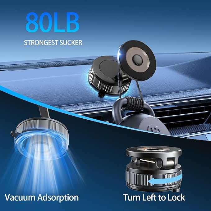 2026 Upgraded Vacuum Magnetic Car Phone Holder, 360° Adjustable Vacuum Ultra Suction Vacuum Car Phone Mount Phone Holders for Your Car/Gym/Mirror for iPhone 16 Pro Max 15 14 13 12 Plus