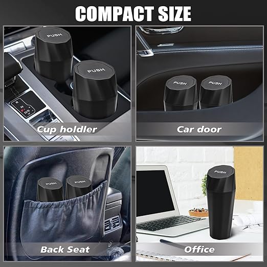 Car Trash Can Bin with Lid - 2 Packs Car Garbage Can with 40pcs Trash Bags for Cup Holder - Black Leakproof Mini Car Trash Bin for SUV Truck - Small Car Organizers and Storage for Door Front Back Seat