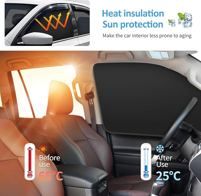 Car Curtains for Side Window - 4 Pcs Thicken Privacy Sun Shades Magnetic 100% Block Light Car Window Covers with Cooler Feeling (Thickset, 4pcs)