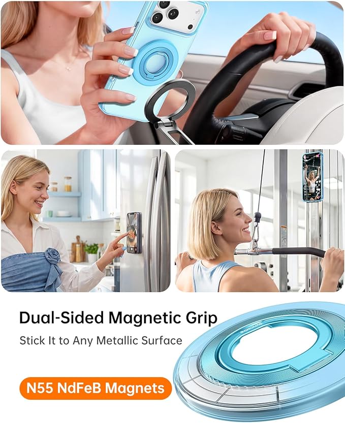 SYNCWIRE Magnetic Phone Ring Holder for MagSafe, 360° Rotation Cell Phone Grip Stand Finger Ring Kickstand Two-Sided Magnet Compatible with iPhone 17 Pro Max 16 15 14 13 12 MagSafe Accessories