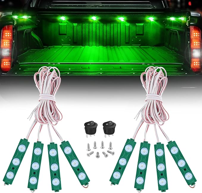 Nilight TR-117-H 8PCS Truck Pickup Bed Light 24LED Green Cargo Rock Lighting Kits with Switch for Van Off-Road Under Car Side Marker Foot Wells Rail, 2 Years Warranty