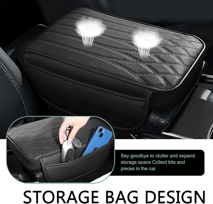 MLY 1 PC Car Center Console Cover, Durable Leather Memory Foam Armrest Cushion Pad with Height Booster, Anti-Scratch Center Console Protector, Universal Fit Organizer Accessory for Most Cars (Black)
