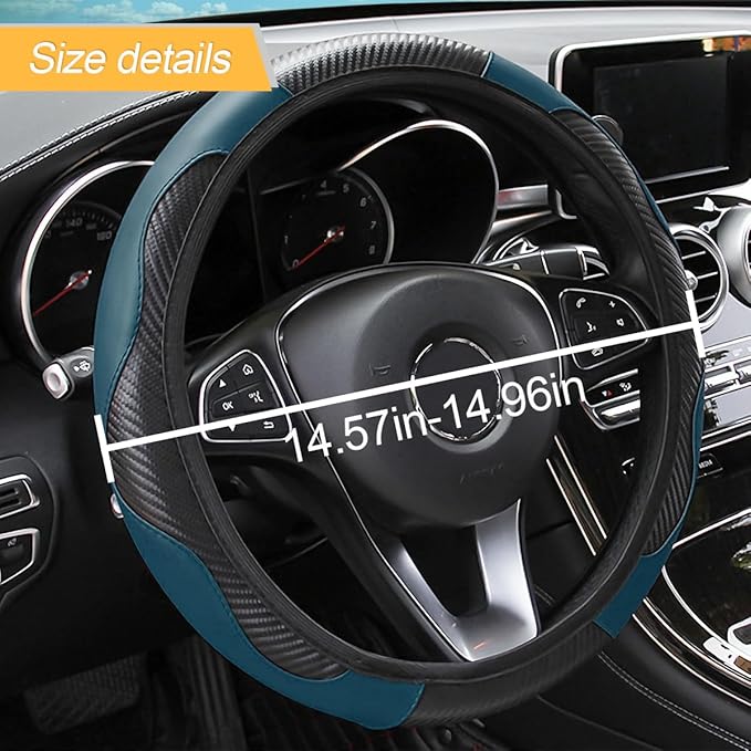 LoyaForba Steering Wheel Cover, Microfiber PU Leather Elastic Carbon Fiber Auto Protector, Universal 15 Inch Breathable Anti-Slip, Interior Accessories for Most Cars (Dark Green)