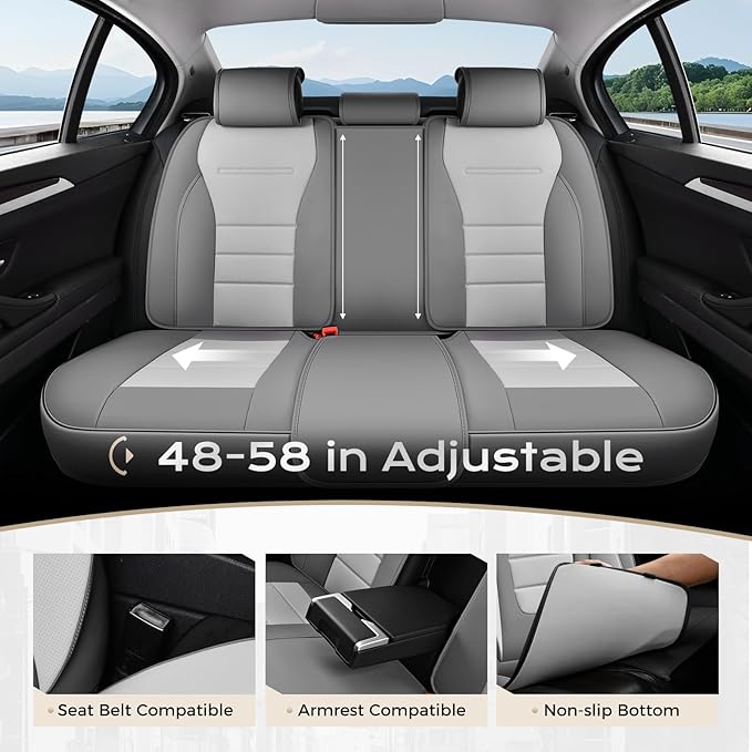 Coverado Car Seat Covers Full Set, Nappa Leather Seat Covers for Cars, Car Seat Protector Car Seat Cushion, Front and Back Seat Protectors Cushions Universal Fit for Most Cars (Gray&Light Gray)