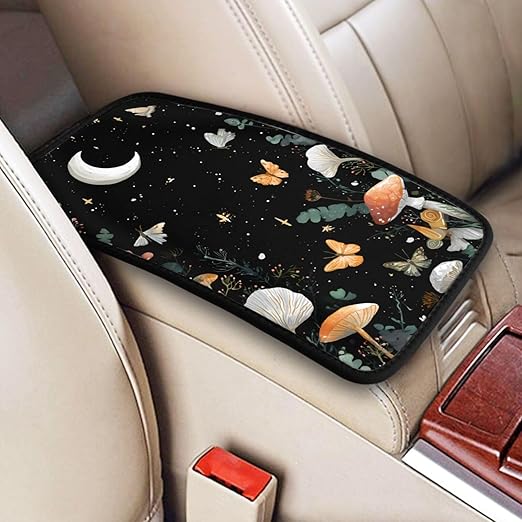 Moon Mushrooms Snails Car Auto Armrest Cushion Cover Accessories Center Console Seat Box Pad Protector Universal Decoration for Most Vehicle SUV Truck