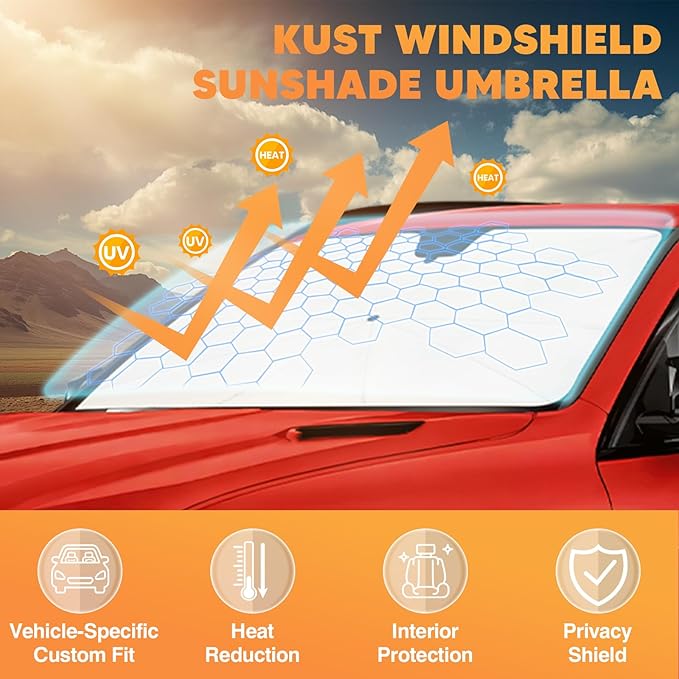 KUST Custom Fit Windshield Sun Shade Umbrella for Honda Civic 2016-2021 | Foldable Sunshade with Bendable Handle | Blocks Heat & UV Scratch Resistant Keep Cool Sunshield