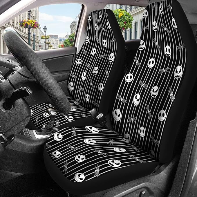 GENANY Nightmare Skeleton Car Seat Covers Set of 2, Skull Breathable Front Seat Covers for Truck Sedan SUV, Spooky Car Accessories, Spooky Gift for Women Men