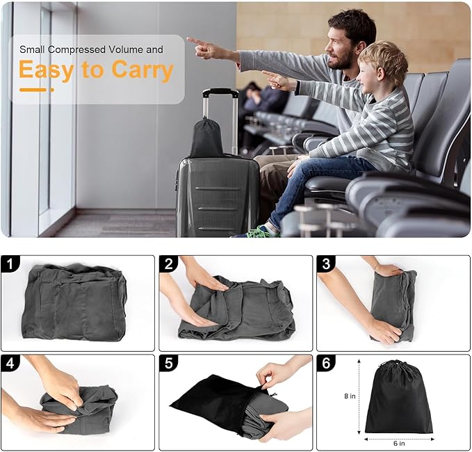 Maliton Inflatable Travel Foot Rest Pillow, Airplane Bed for Kids, Car Foot Leg Rest Pillow, Adjustable Height for Airplane, Car, Train, Home, Small Size (Dark Grey, 1 Pack)