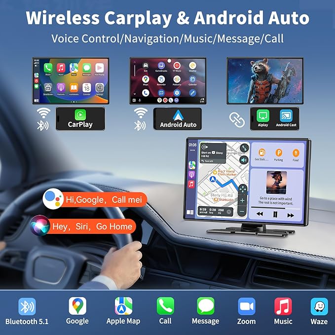 Wireless Carplay 11.3" A pple Carplay Screen for Car with 4K Dash Cam 1080P Backup Camera, Car Stereo for Carplay & Android Auto GPS Navigation/Bluetooth/Mirror Link/Voice Control/AUX/FM/Siri