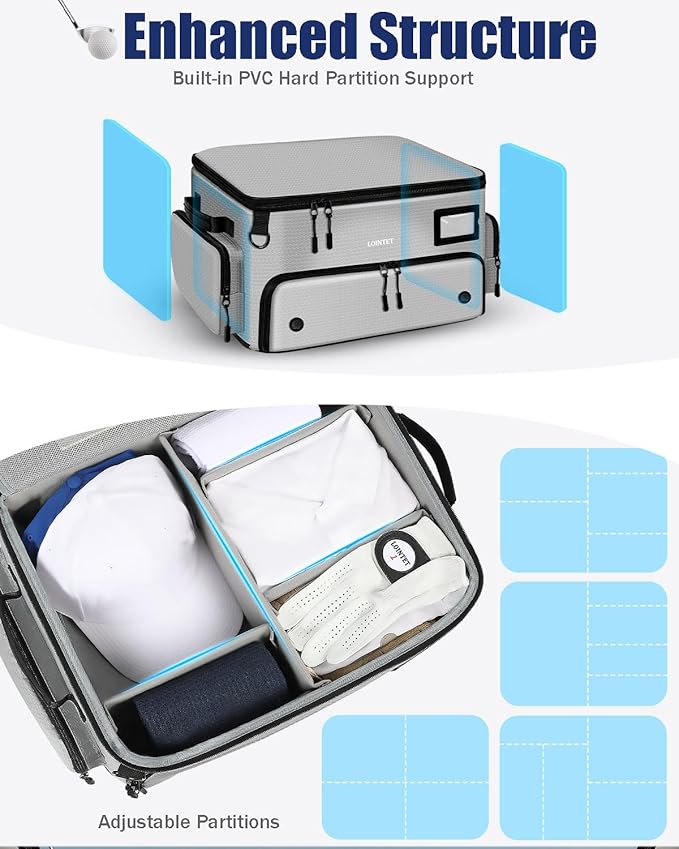LOINTET Golf Trunk Organizer, Waterproof Car Golf Locker with Separate Ventilated Compartment for 2 Pair Shoes, Golf Storage for Balls, Tees, Cap, Clothes, Gloves, Accessories, Gifts for Men, Women