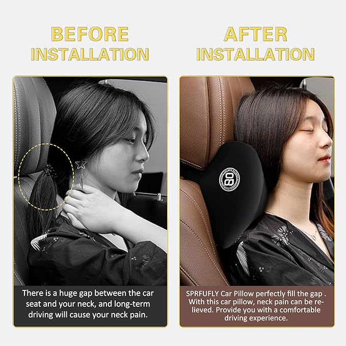 Super Cozy Car Headrest Pillow, 100% Memory Foam Car Neck Pillow with Adjustable Strap & Breathable Removable Cover, Ergonomic Design - Travel Pillow Car Pillow for Neck/Back Pain Relief(Black, 1PC)