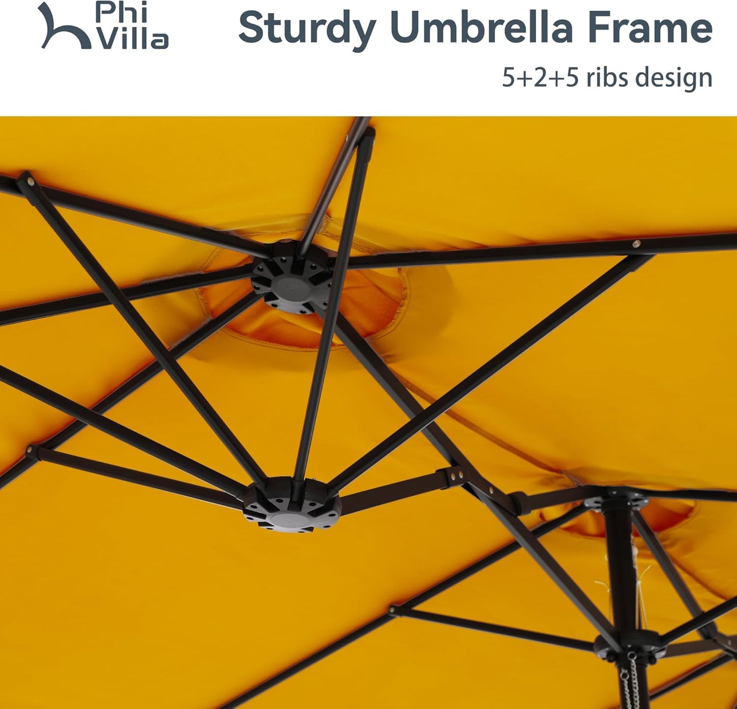 PHI VILLA 15ft Large Patio Umbrellas with Base Included, Outdoor Double-Sided Rectangle Market Umbrella with Stand, Outside Umbrellas for Poolside Lawn Garden, Golden Yellowwith
