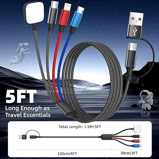 Cruise Essentials 4 in 2 Charging Cable for iPhone Watch Charger/iPhone 17/IP/Micro, Travel Multi Charging Cable Cord Compatible for iWatch Ultra/SE/10-1, iPhone16-6, Android, Car Accessories