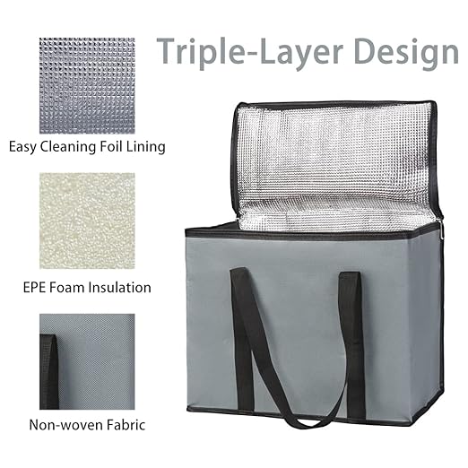 Bodaon 4-Pack Soft Cooler Bag Insulated, X-Large Collapsible Grocery Shopping Tote Bags for Food Delivery, Portable Softside, Insulated Pizza Delivery Bag, Dark Gray
