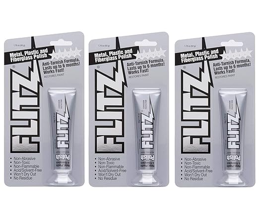 Flitz Metal Polish Paste - 1.76oz USA-Made Polish for Solid Chrome, Stainless Steel, & Aluminum - Non-Abrasive for Light Oxidation - Requires Manual Buffing - Not for Plated/Coated Surfaces (3 Pack)