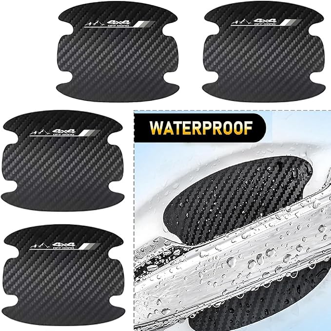 8PCS Stylish 4X4 Mountain Car Door Handle Scratch Protectors, Tri-Color 3 Colors Carbon Fiber Handle Bowl Sticker, Universal Paint Guard Cover