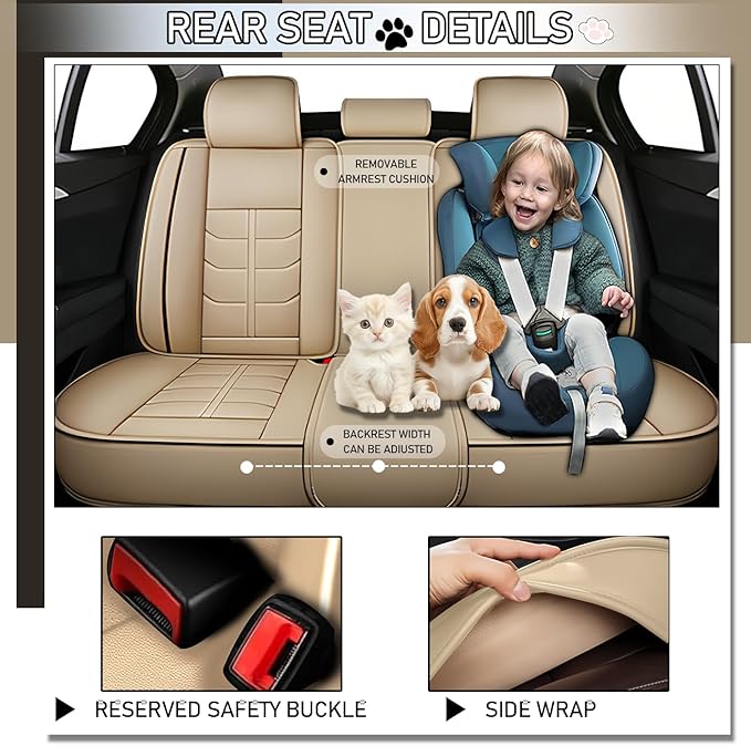 Leather Car Seat Covers Fit for Toyota Avalon Hybrid 2013-2024, 5 Seater Car Seat Cover, Premium Waterproof, Scratch Resistant Car Interior Accessories (Full Set Beige)